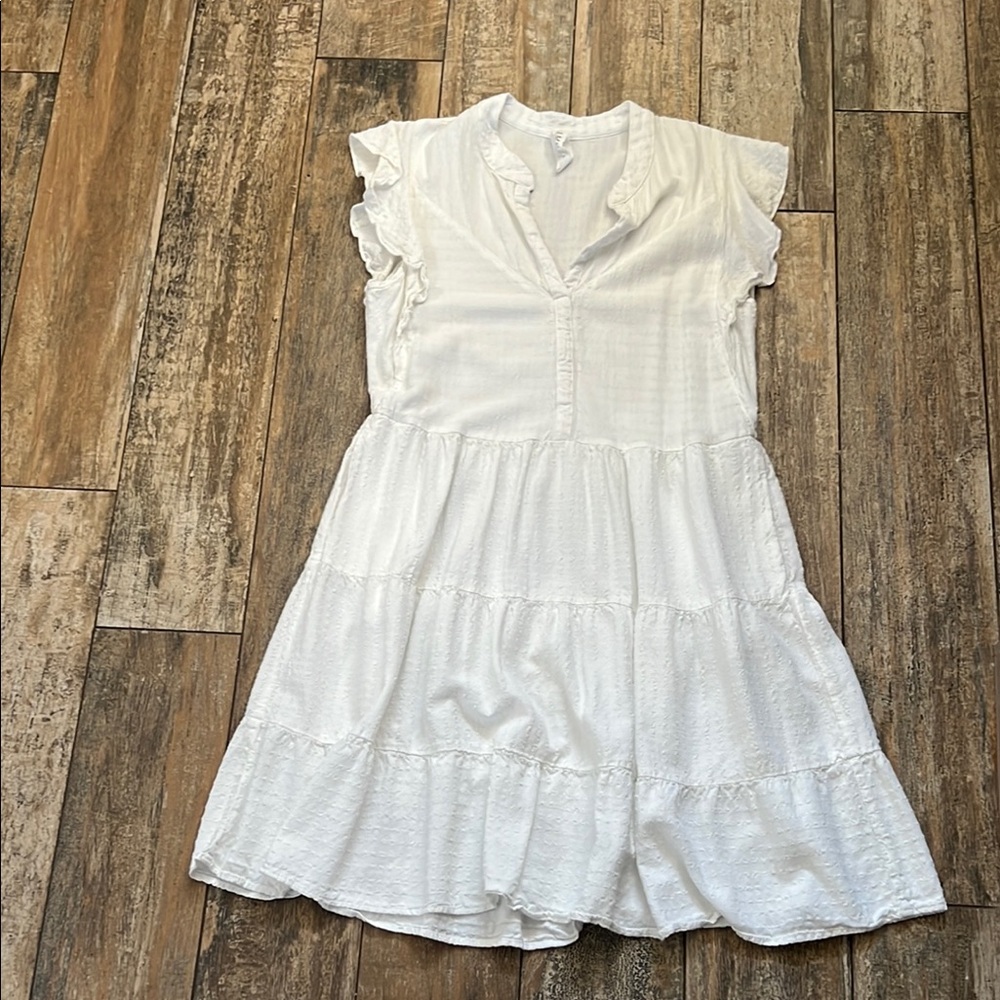 White Ruffle Sleeve Dress